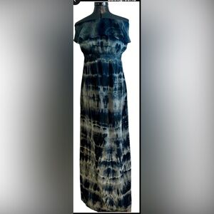 Gypsy 05 Blue Tie Dye Silk Maxi Dress Size M 100% silk off the shoulder straples